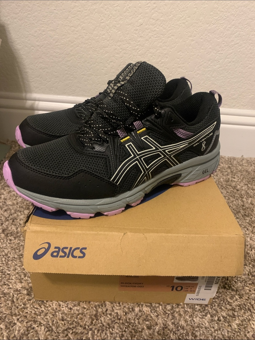 ASICS Women's Black Running Shoes with Light Purple Accents